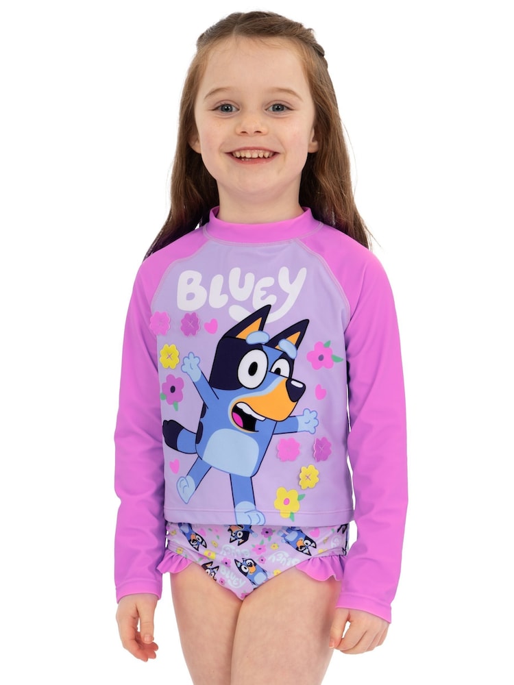 Character Pink Long Sleeve Swimsuit With Frills - Image 1 of 11