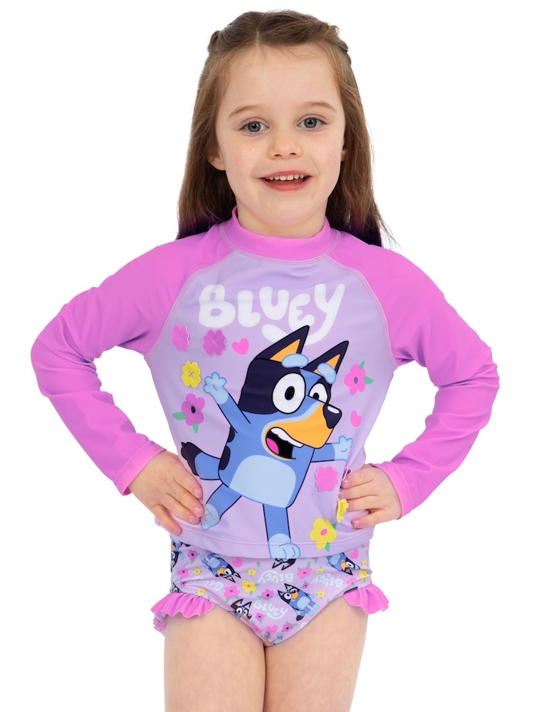 Character Pink Long Sleeve Swimsuit With Frills - Image 2 of 11