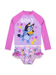Character Pink Long Sleeve Swimsuit With Frills - Image 6 of 11