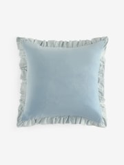 Blue 43 x 43cm Ruffle Trim Velvet Cushion - Image 3 of 4