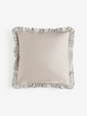 Natural 43 x 43cm Ruffle Trim Velvet Cushion - Image 4 of 4