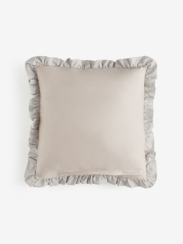Natural 43 x 43cm Ruffle Trim Velvet Cushion - Image 4 of 4 Natural 43 x 43cm Ruffle Trim Velvet Cushion - Image 4 of 4