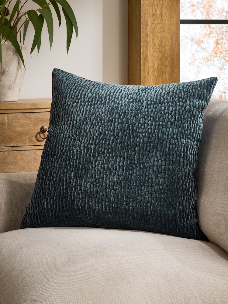 Blue 59 x 59cm Chenille Pebble Cushion - Image 1 of 3 Blue 59 x 59cm Chenille Pebble Cushion - Image 1 of 3