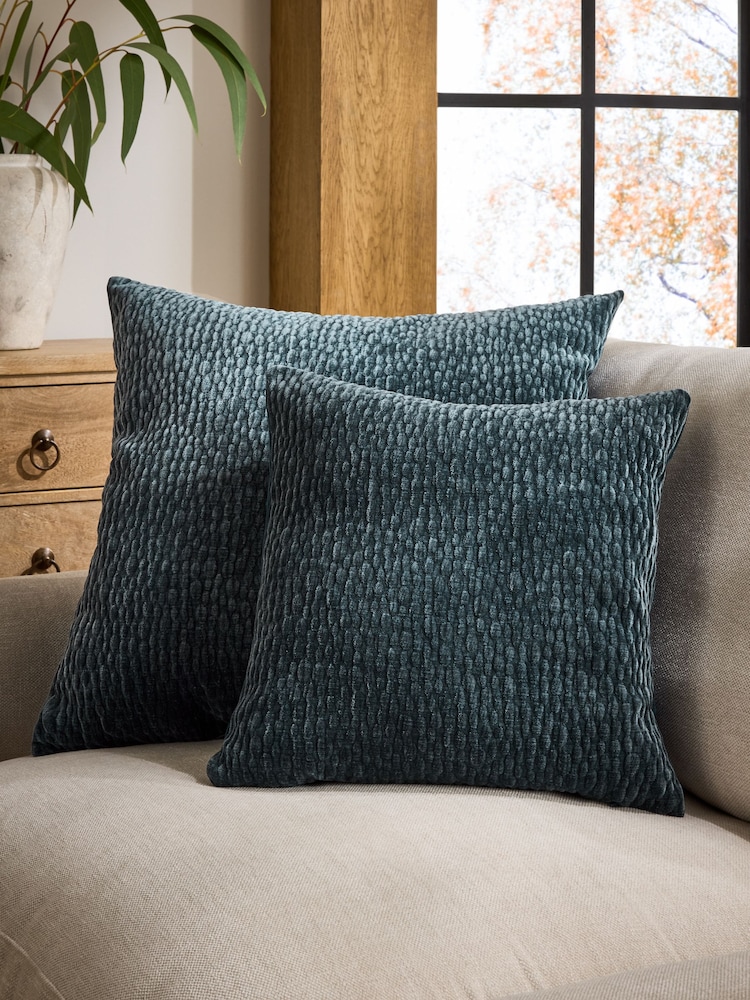 Blue 59 x 59cm Chenille Pebble Cushion - Image 2 of 3 Blue 59 x 59cm Chenille Pebble Cushion - Image 2 of 3