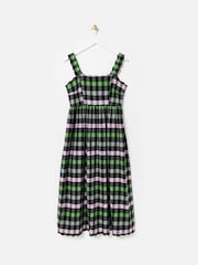Oliver Bonas Black Checked Scalloped Strappy Midi Dress - Image 3 of 7