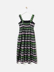 Oliver Bonas Black Checked Scalloped Strappy Midi Dress - Image 4 of 7