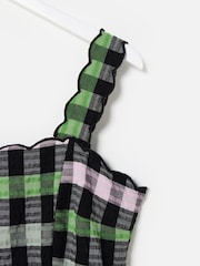 Oliver Bonas Black Checked Scalloped Strappy Midi Dress - Image 5 of 7