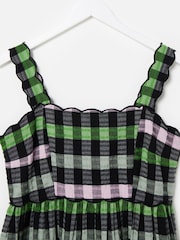 Oliver Bonas Black Checked Scalloped Strappy Midi Dress - Image 6 of 7