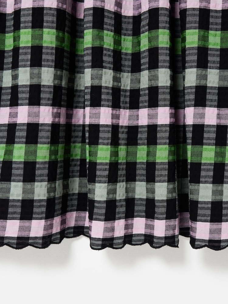 Oliver Bonas Black Checked Scalloped Strappy Midi Dress - Image 7 of 7
