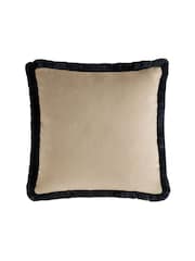 Stone 45 x 45cm Soft Velour Contrast Fringe Cushion - Image 3 of 4
