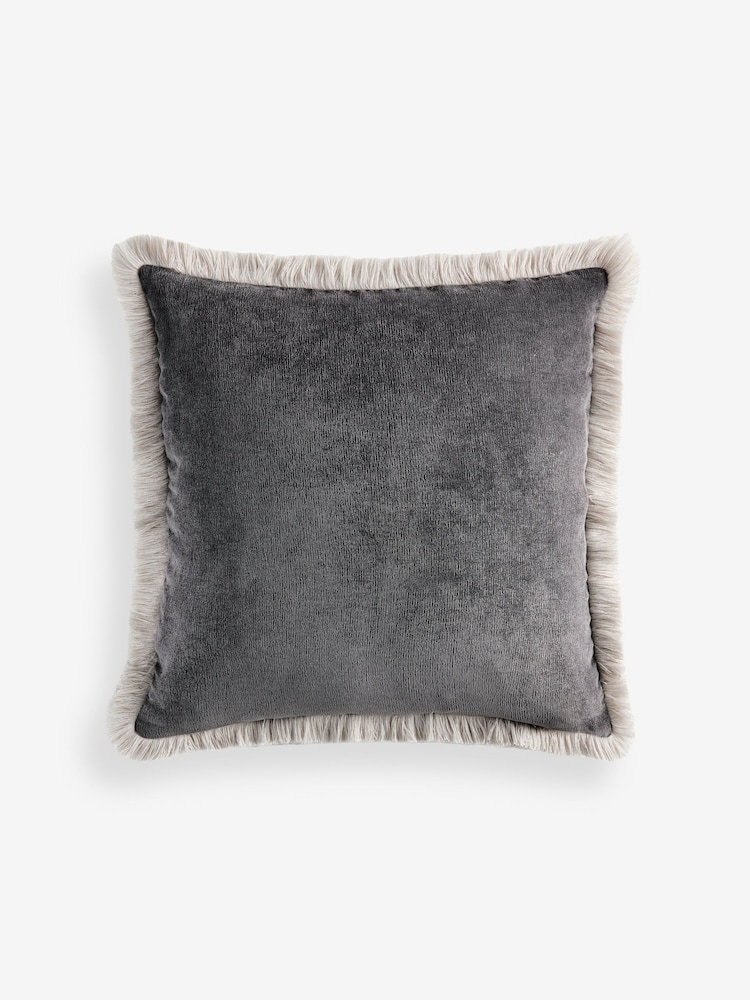 Soft Velour Contrast Fringe Cushion - Obraz 2 z 2
