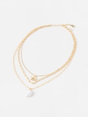 Oliver Bonas Gold Tone Kyla Star & Pearl Moon Charm Layered Necklace - Image 2 of 5