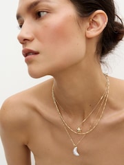Oliver Bonas Gold Tone Kyla Star & Pearl Moon Charm Layered Necklace - Image 4 of 5