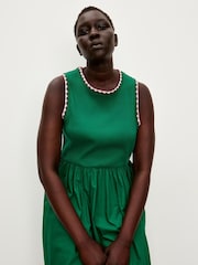 Oliver Bonas Green Crochet Trim Midi Dress - Image 1 of 7