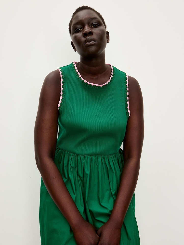 Oliver Bonas Green Crochet Trim Midi Dress - Image 1 of 7