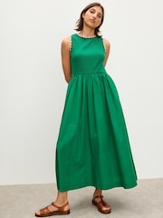 Oliver Bonas Green Crochet Trim Midi Dress - Image 2 of 7
