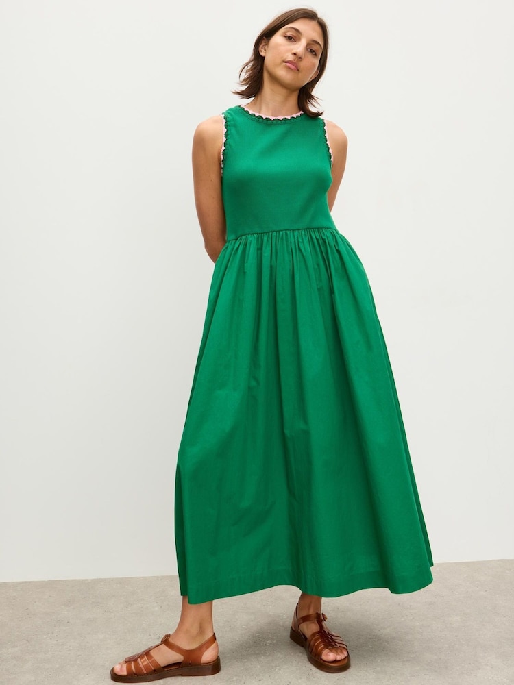 Oliver Bonas Green Crochet Trim Midi Dress - Image 2 of 7