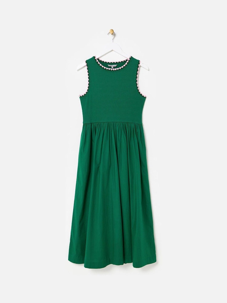 green emerald velvet dress Dark Green Eyelet Trim Cotton Linen Delilah Dress main image 1