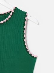 Oliver Bonas Green Crochet Trim Midi Dress - Image 6 of 7
