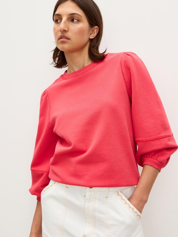 Oliver Bonas Red Lantern Sleeve 100% Cotton Sweatshirt - Image 1 of 7
