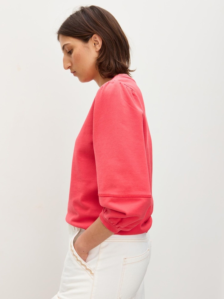 Oliver Bonas Red Lantern Sleeve 100% Cotton Sweatshirt - Image 2 of 7