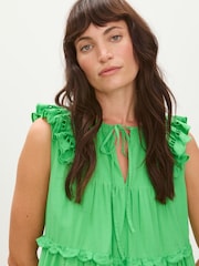 Oliver Bonas Green Ladder Trim Tiered Mini Dress - Image 2 of 8