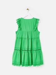 Oliver Bonas Green Ladder Trim Tiered Mini Dress - Image 4 of 8
