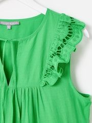 Oliver Bonas Green Ladder Trim Tiered Mini Dress - Image 5 of 8