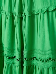 Oliver Bonas Green Ladder Trim Tiered Mini Dress - Image 8 of 8