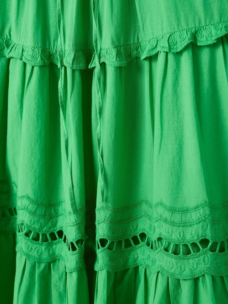 Oliver Bonas Green Ladder Trim Tiered Mini Dress - Image 8 of 8
