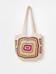 Oliver Bonas Cream Rectangular Granny Square Crochet Tote Bag - Image 2 of 6