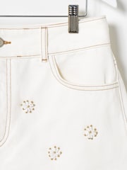 Oliver Bonas White Beaded Flower 100% Cotton Denim Shorts - Image 3 of 5