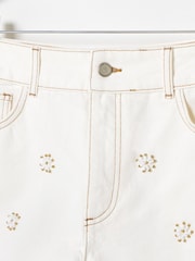 Oliver Bonas White Beaded Flower 100% Cotton Denim Shorts - Image 4 of 5