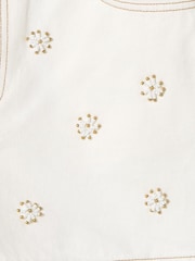Oliver Bonas White Beaded Flower 100% Cotton Denim Shorts - Image 5 of 5