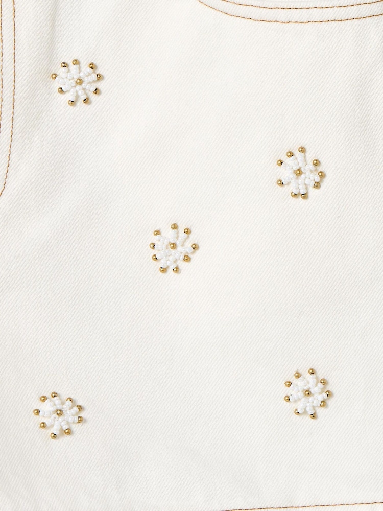 Oliver Bonas White Beaded Flower 100% Cotton Denim Shorts - Image 5 of 5 Oliver Bonas White Beaded Flower 100% Cotton Denim Shorts - Image 5 of 5