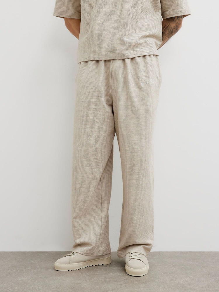 River Island Grey Stone Seersuckeer Wide Leg Joggers - Image 1 of 3