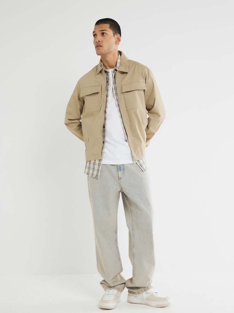 River Island Grey Clean Zipper Overshirt - Image 1 of 5