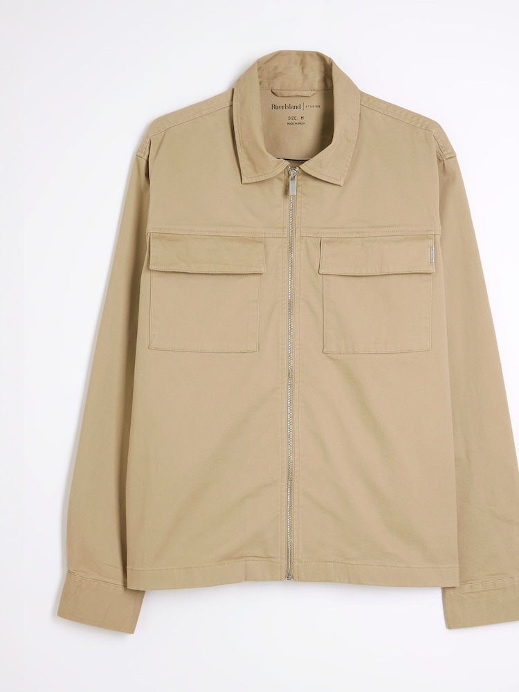 River Island Grey Clean Zipper Overshirt - Image 5 of 5