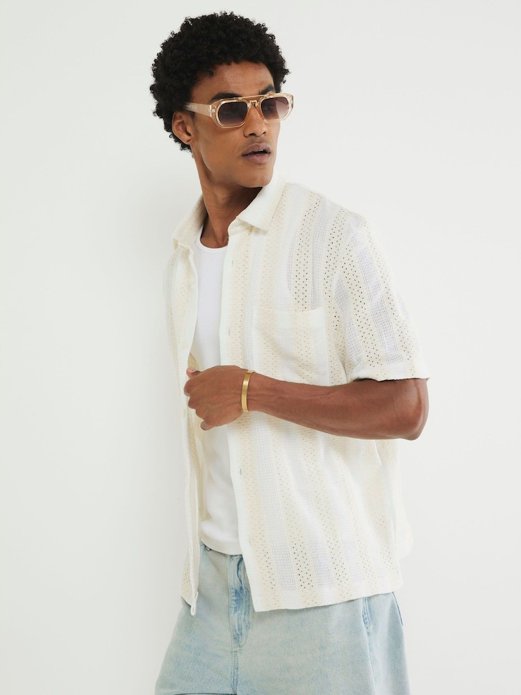 River Island Cream Stripe Crochet Shirt - Image 2 of 4 River Island Cream Stripe Crochet Shirt - Image 2 of 4