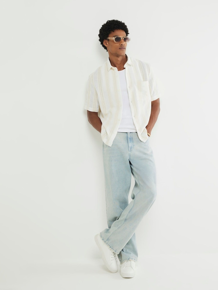 River Island Cream Stripe Crochet Shirt - Image 4 of 4