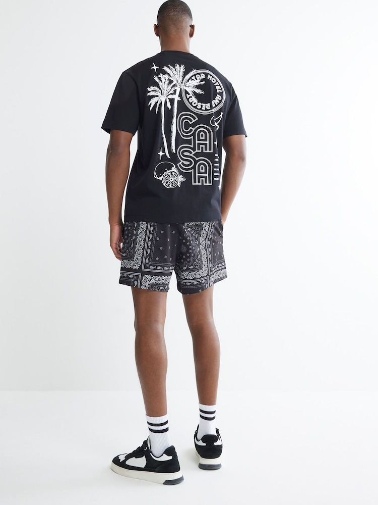 River Island Black Casa Hotel Beaded 100% Cotton T-Shirt - Image 1 of 4