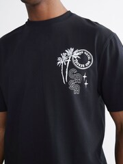River Island Black Casa Hotel Beaded 100% Cotton T-Shirt - Image 3 of 4