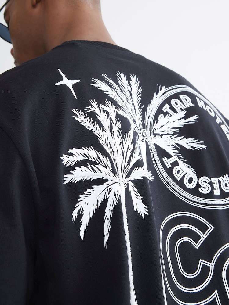 River Island Black Casa Hotel Beaded 100% Cotton T-Shirt - Image 4 of 4