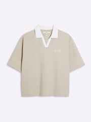siva - River Island majica s kratkimi rokavi iz krepa z odprtim ovratnikom - Slika 5 iz 6
