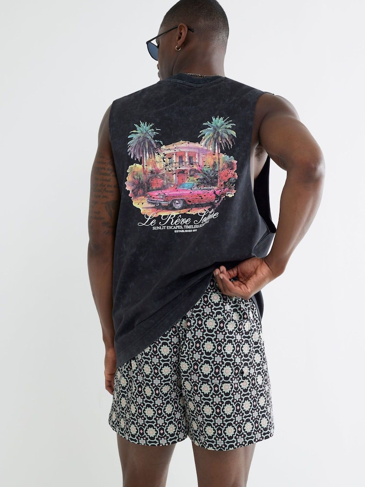 River Island Black Multi Colour Geo Print Swim Shorts - Image 2 of 4 River Island Black Multi Colour Geo Print Swim Shorts - Image 2 of 4