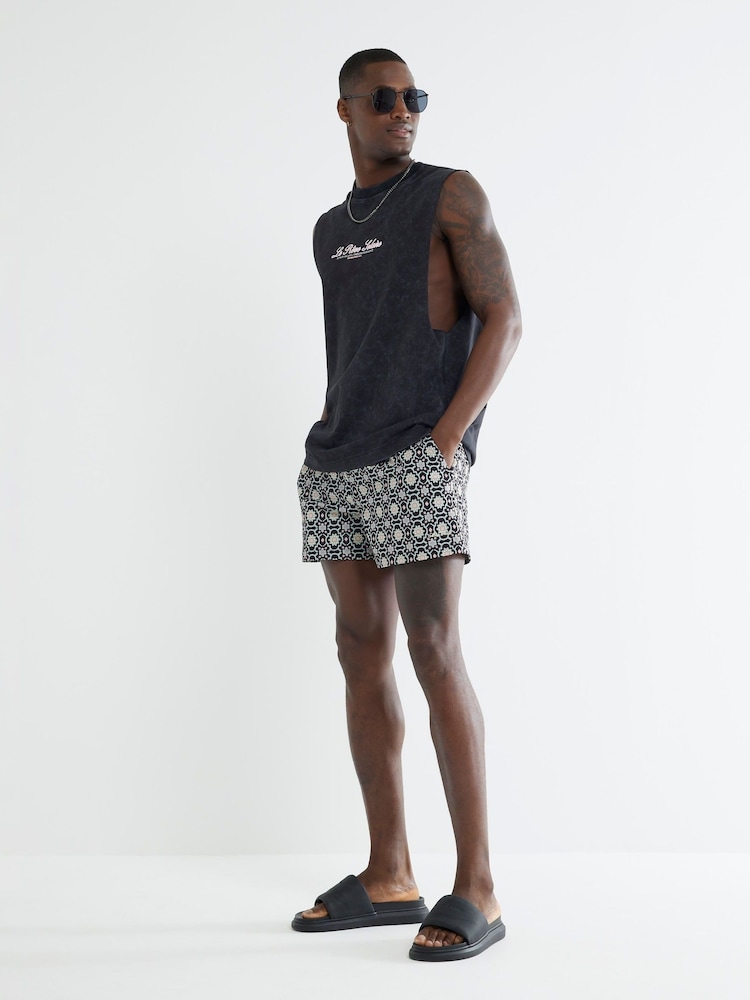 River Island Black Multi Colour Geo Print Swim Shorts - Image 4 of 4 River Island Black Multi Colour Geo Print Swim Shorts - Image 4 of 4
