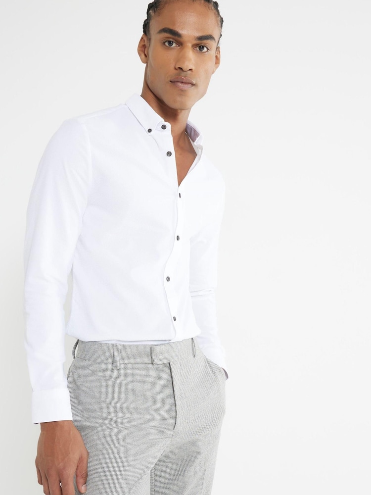 River Island White Muscle Fit Textured Shirt - Image 1 of 1