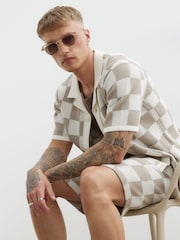 River Island Brown Checkerboard 100% Cotton Shirt - Image 1 of 4