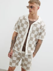 River Island Brown Checkerboard 100% Cotton Shirt - Image 2 of 4