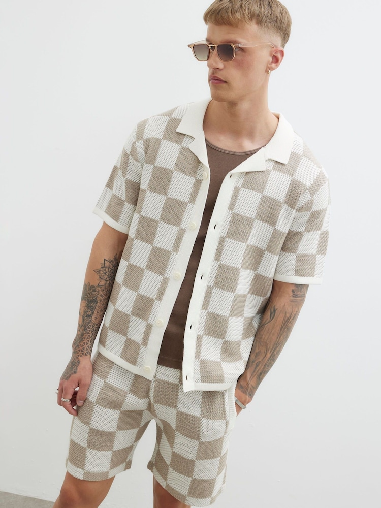 River Island Brown Checkerboard 100% Cotton Shirt - Image 2 of 4